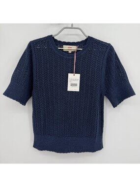 Kilte Collection Nicci Tee in Navy Crochet Knit Cotton-Cashmere 2/M $215